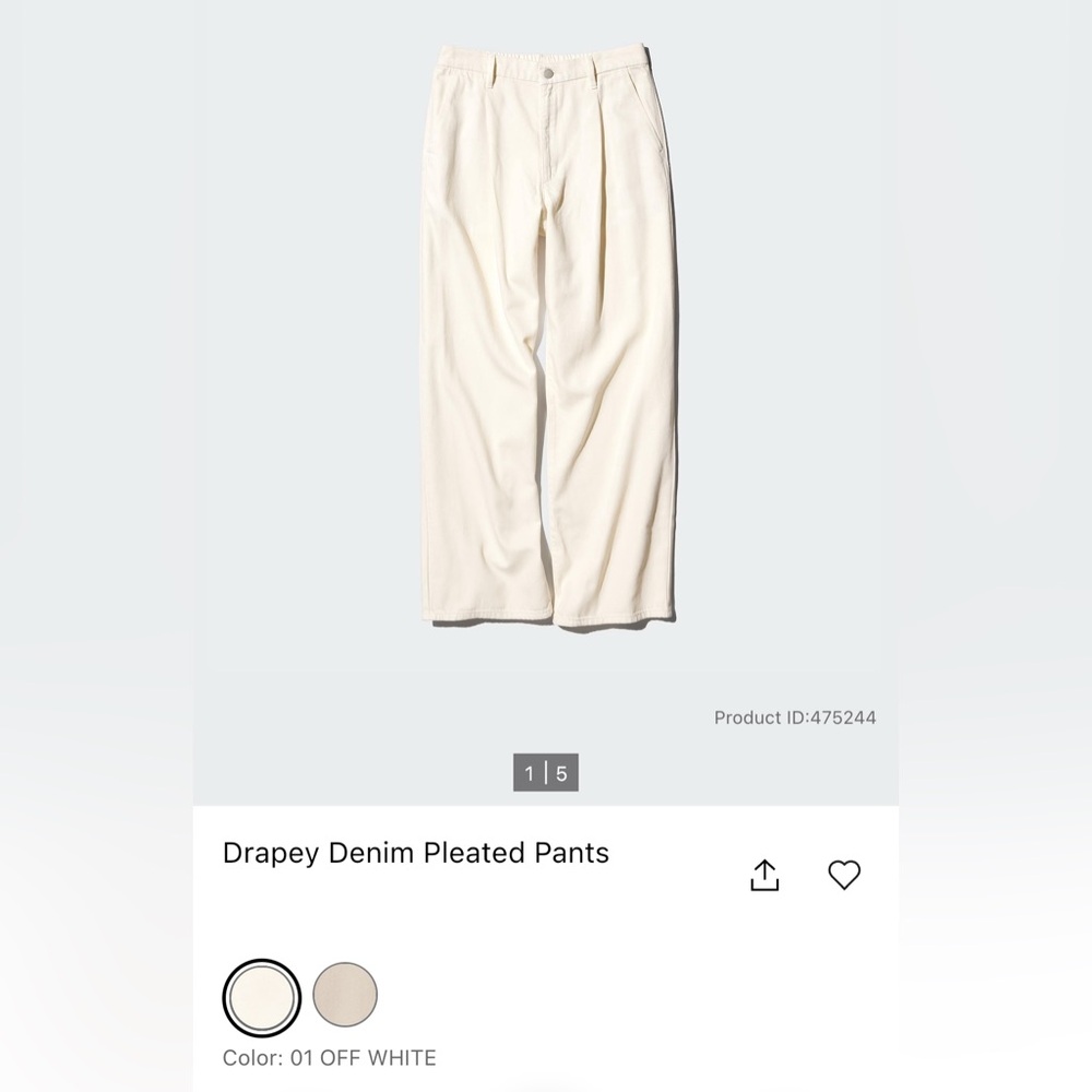UNIQLO Drapey Denim Pleated Pants XXS OFF WHITE